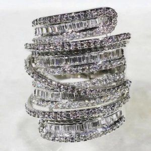 BAGUETTE 6.4 CT DIAMOND 925 STERLING SILVER RING